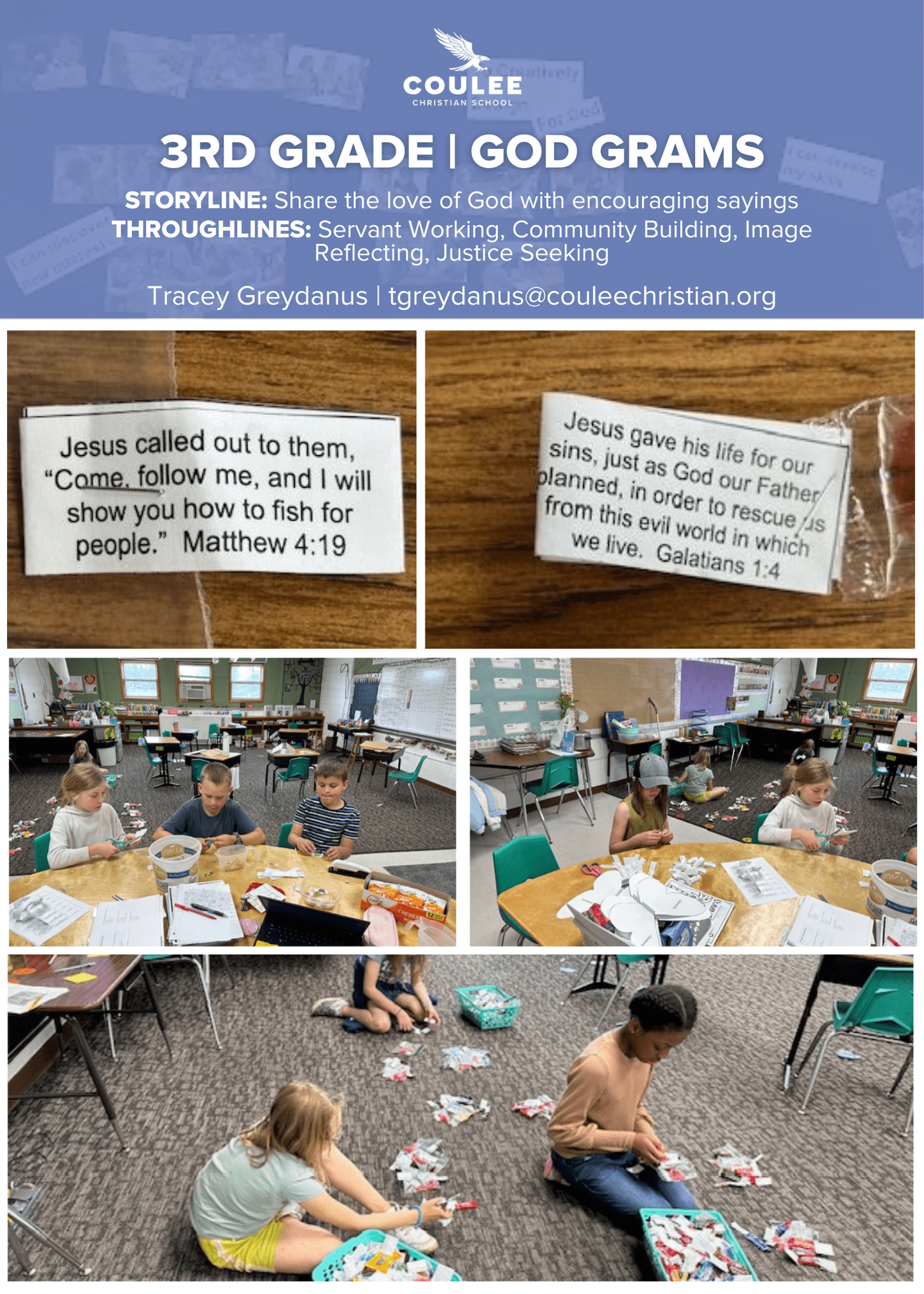 3rd Grade Sunday School FLEx Cards with Bible verses. Students crafting with cards.